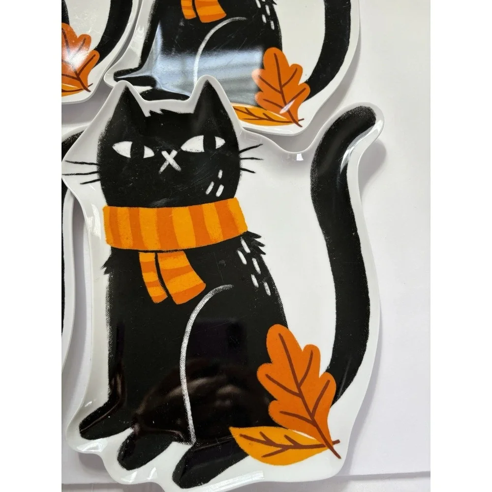 Hyde & Eek Black Cat Halloween Plates Set 4 Melamine Figural Target Fall Decor